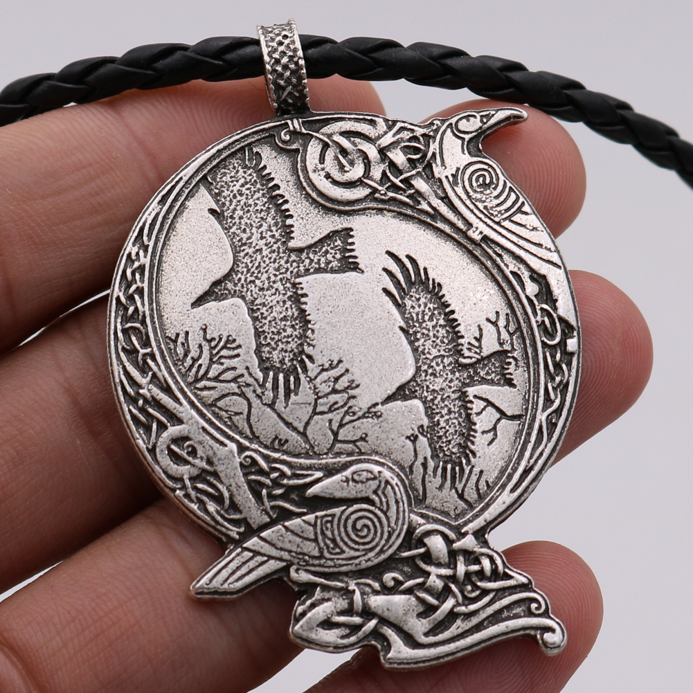 Viking Celtic Raven Alloy Pendant Necklace - Image 5