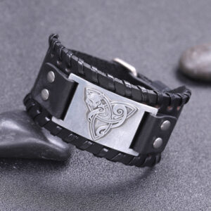 Men’s Antique Silver Fox Retro Cattle Leather Bracelet