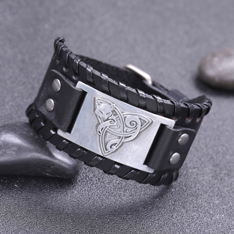 Men's Antique Silver Fox Retro Cattle Leather Bracelet - Image 3