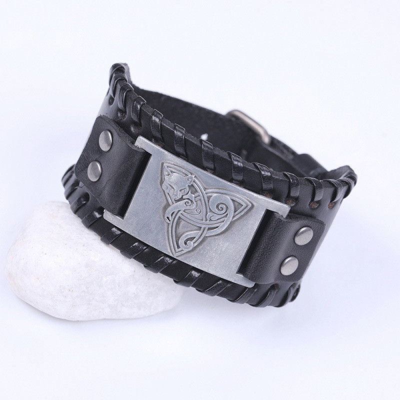 Men's Antique Silver Fox Retro Cattle Leather Bracelet - Image 4